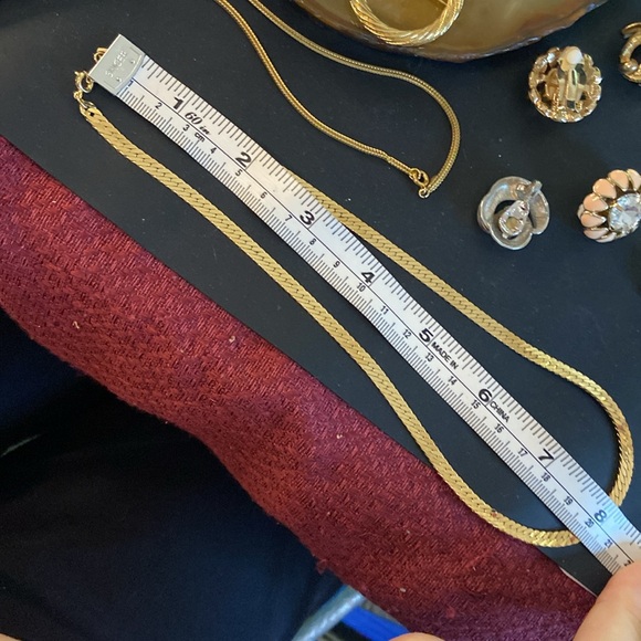 Vintage gold herringbone necklace 186” w optional earrings clip by Monet - Picture 7 of 8